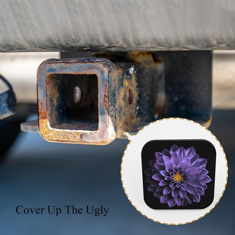 Tnomchey Purple Floral Trailer Hitch Plug Cover Dark Chrome Violet Flower Dahlia Macro Rubber Receiver Tube Hitch Plug Tow Tube Base Protection Accessory Fits Most Car Models - Image 4